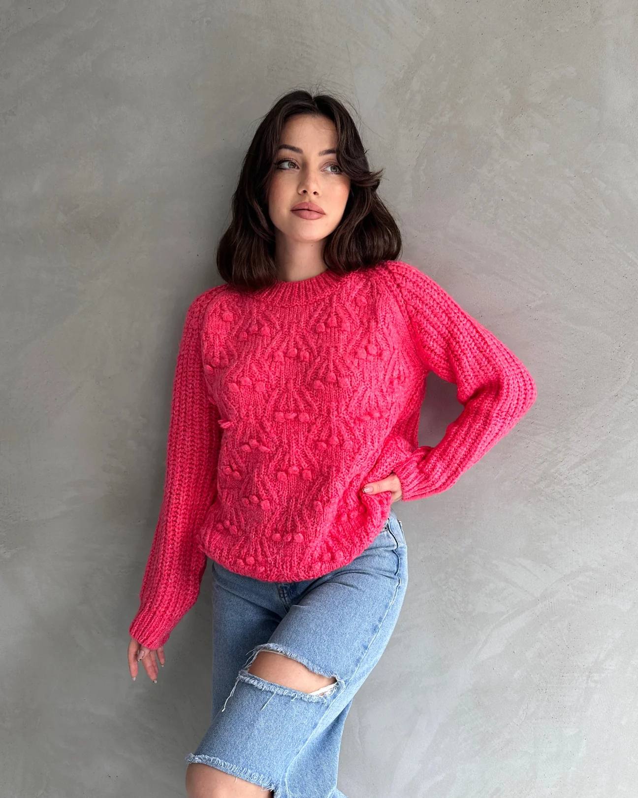 Bicycle collar fleece detail knitwear sweater Golden color