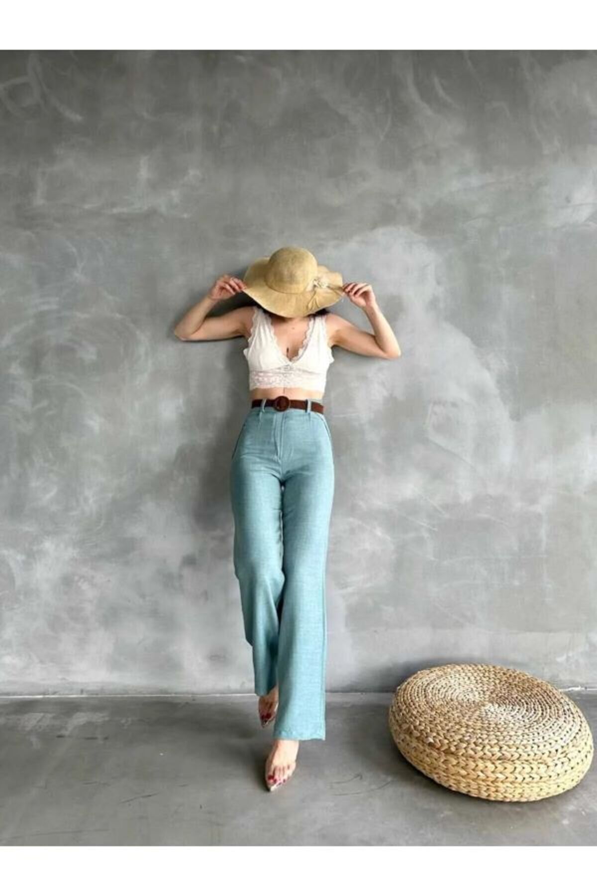 Trendy Summer Belted Linen Trousers Mint