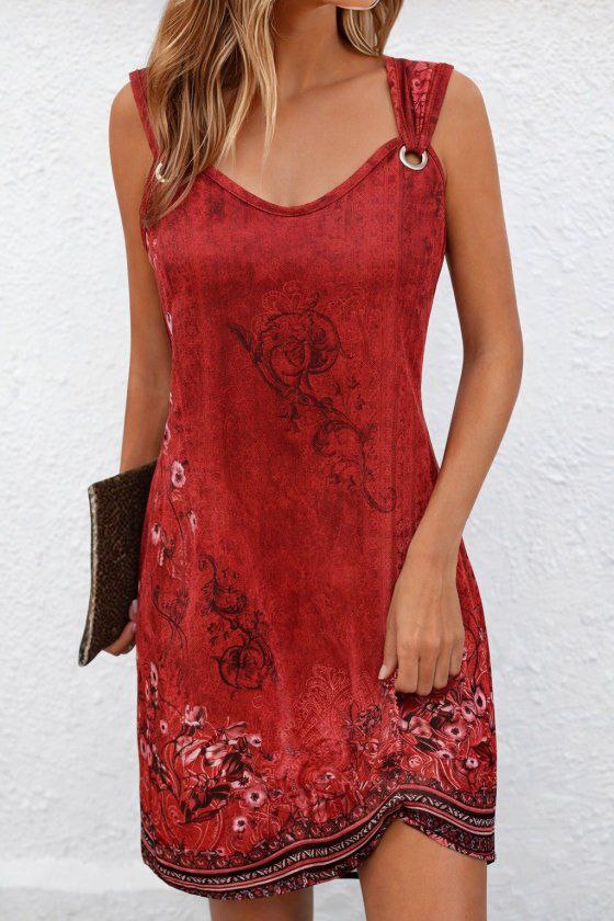 فستان قصير سوبر مع الخامس الرقبة مع نمط عين الطائر التفاصيل مع حزام منقوشة حمراء