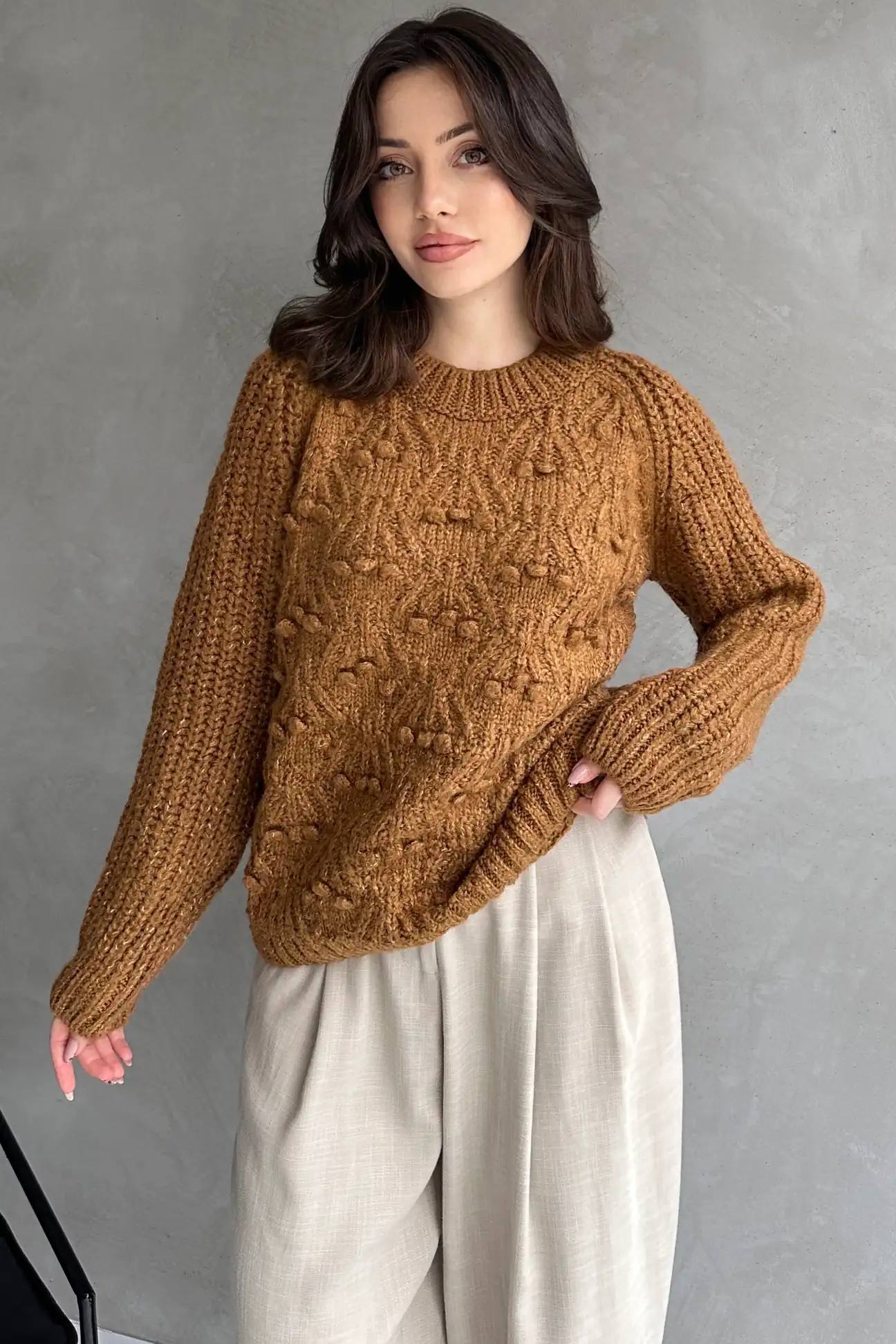 Bicycle collar fleece detail knitwear sweater Golden color