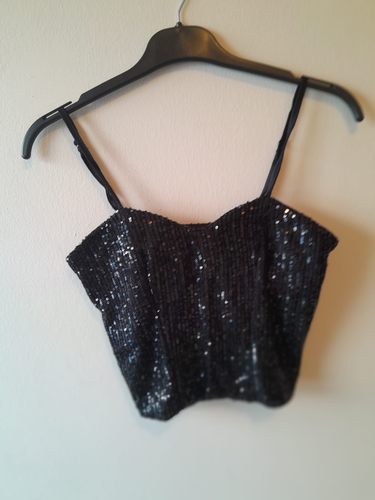 Heart-Neck Sequin Crop Top Black