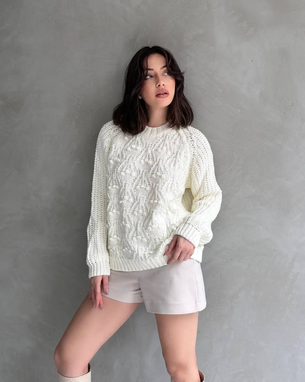 Bicycle collar fleece detail knitwear sweater Golden color