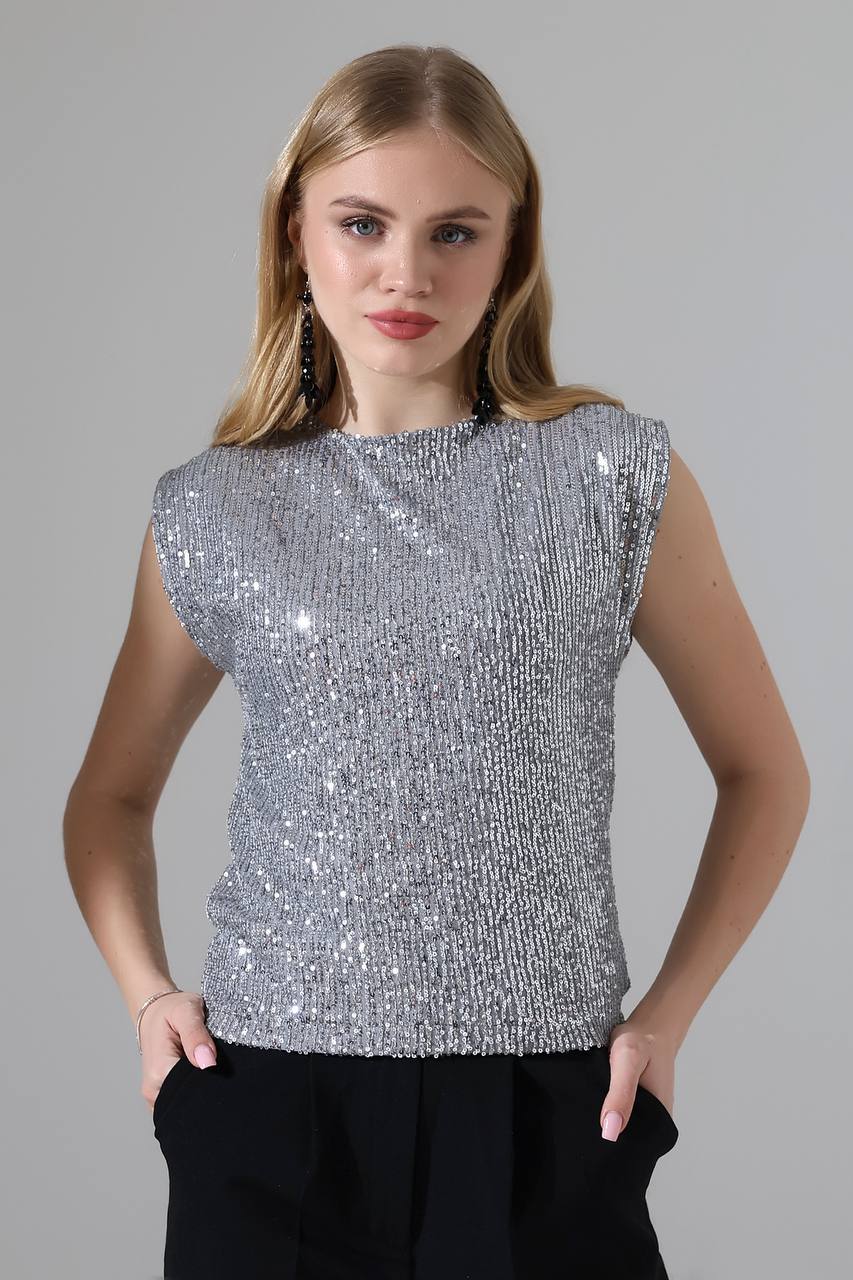 sequin blouse with lining inside grey