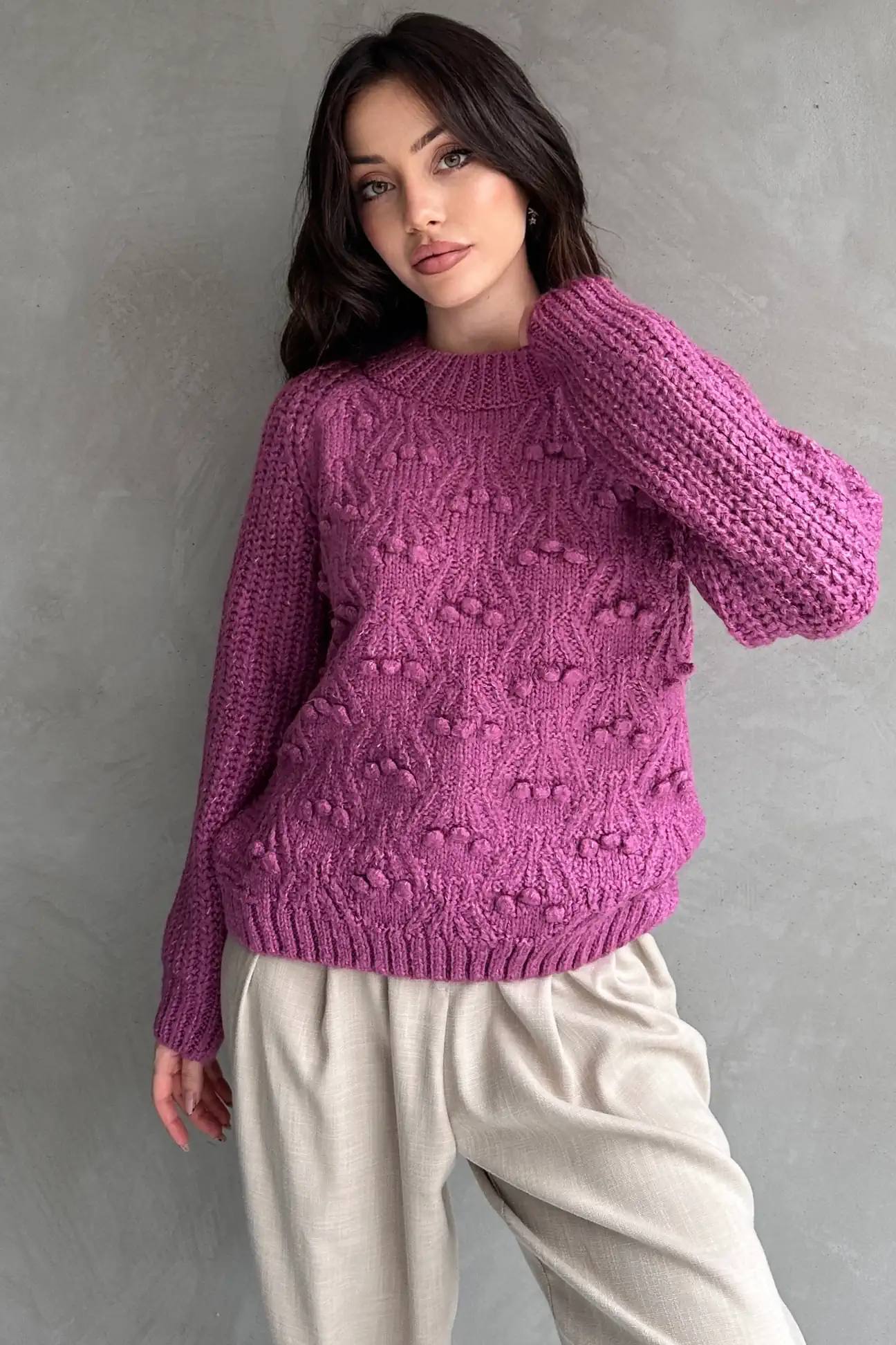 Bicycle collar fleece detail knitwear sweater Golden color