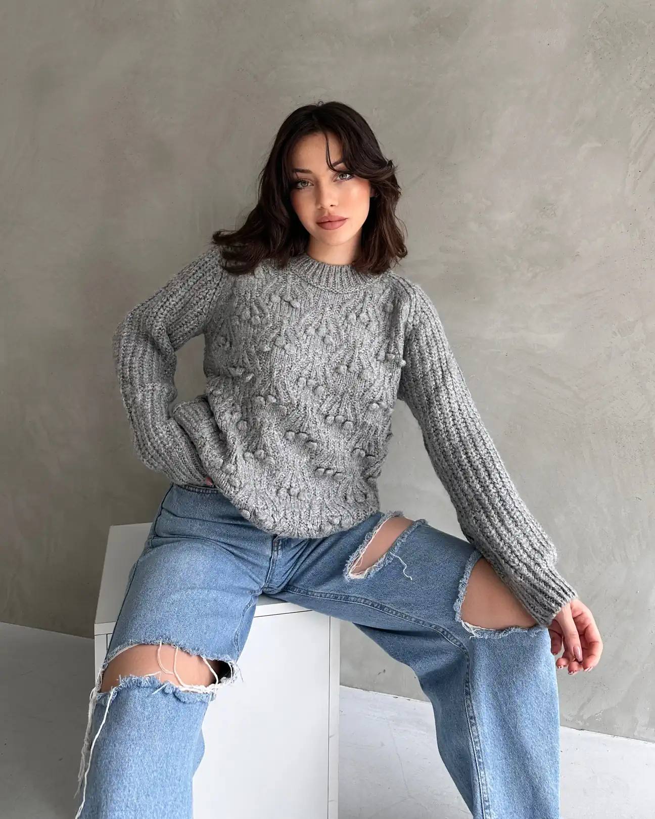 Bicycle collar fleece detail knitwear sweater Golden color