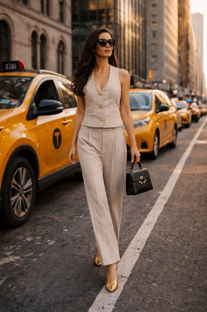 مخطط النسيج سترة السراويل دعوى بيج